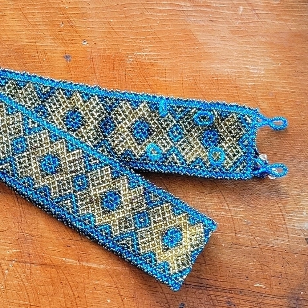 Authentic woven metallic beaded Guatemalan belt Decorative Mayan Tribal Design